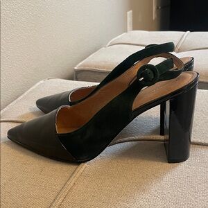 Elegant Black and Dark Green Halogen Slingback Heels